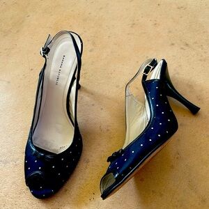 Peep toe Evening heels, sling backs in polka dots-B/W